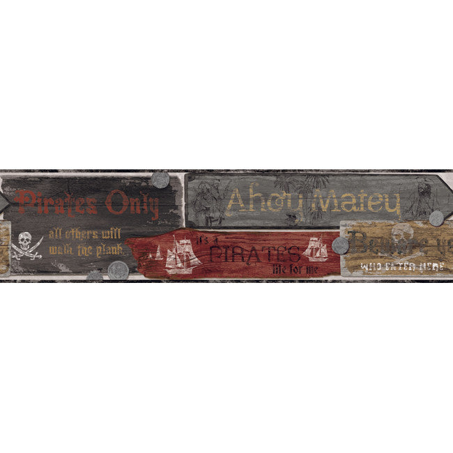 York Wallpaper ZB3113BD Boys Will Be Boys Pirate Sign Border