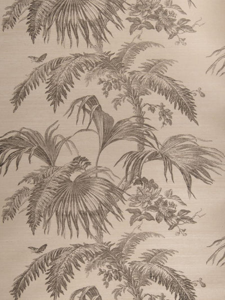 Stroheim Wallpaper 0660102 Palm Garden Sisal Charcoal On Dove