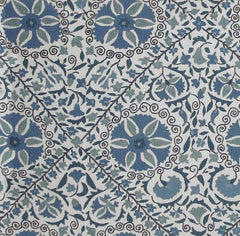 FSchumacher Fabric 1276002 Madura Floral Stitchery Indigo &amp; Ivory