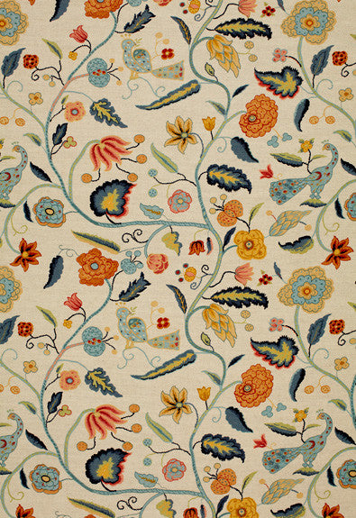 FSchumacher Fabric 1307000 Apsley Vine Apricot &amp; Teal