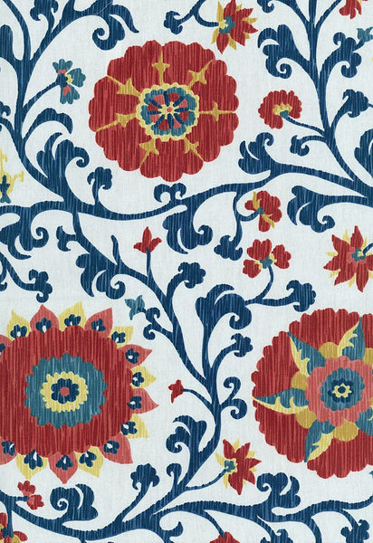FSchumacher Fabric 1327001 Fergana Embroidery Print Prussian