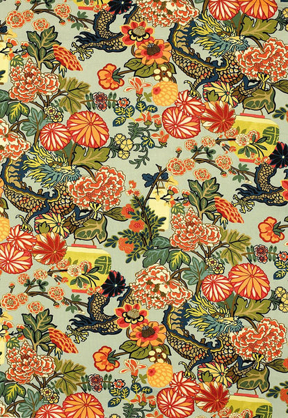 FSchumacher Fabric 173270 Chiang Mai Dragon Aquamarine
