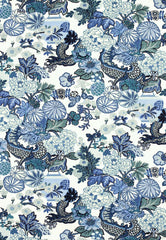 FSchumacher Fabric 173272 Chiang Mai Dragon China Blue