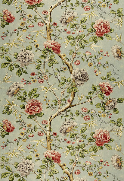 FSchumacher Fabric 173421 Mandarin Peony Aquamarine