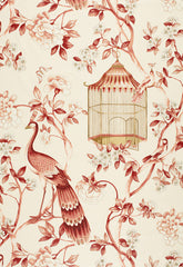 FSchumacher Fabric 173442 Oiseaux Et Fleurs Cinnabar