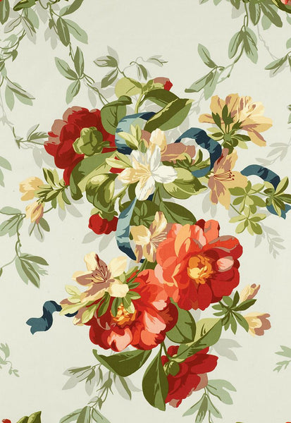 FSchumacher Fabric 173811 Ellesmere Ribbon Floral Aqua