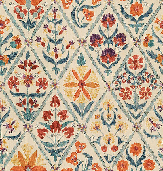Lee Jofa Fabric 2010120.125 Susani Trellis Orange/Blue