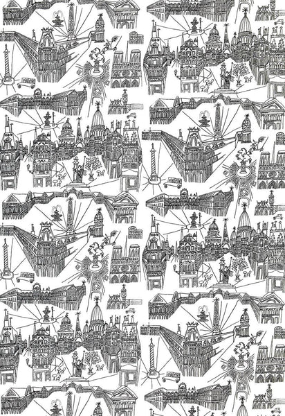 FSchumacher Fabric 2628830 Views Of Paris Black On White