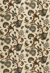 FSchumacher Fabric 2639314 Jacobean Printed Crewel Multi Blues Wood Tones