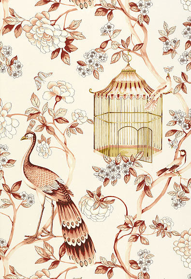FSchumacher Wallpaper 5004082 Oiseaux Et Fleurs Cinnabar