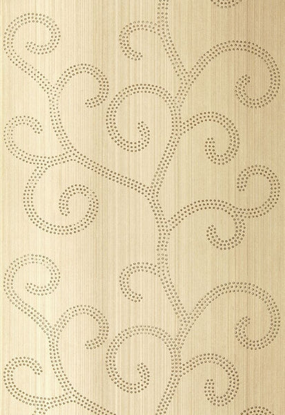 FSchumacher Wallpaper 5005702 Raindrop Scroll White Gold