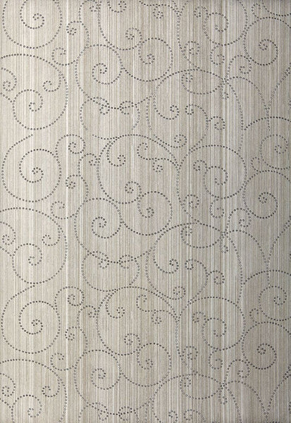 FSchumacher Wallpaper 5005721 Beaded Scroll Pewter