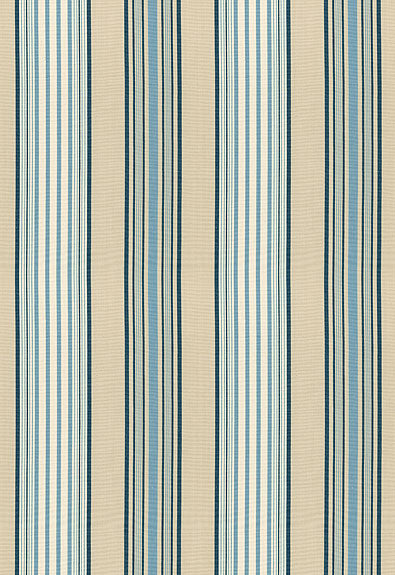 FSchumacher Fabric 62963 Saratoga Cotton Stripe Indigo, Chambray, Beige