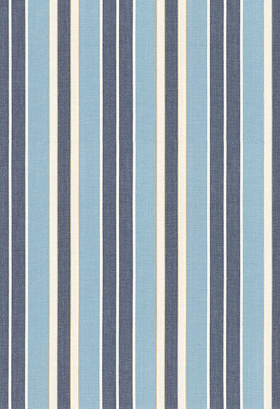 FSchumacher Fabric 62993 Beacon Cotton Stripe Chambray, Indigo, Ivory