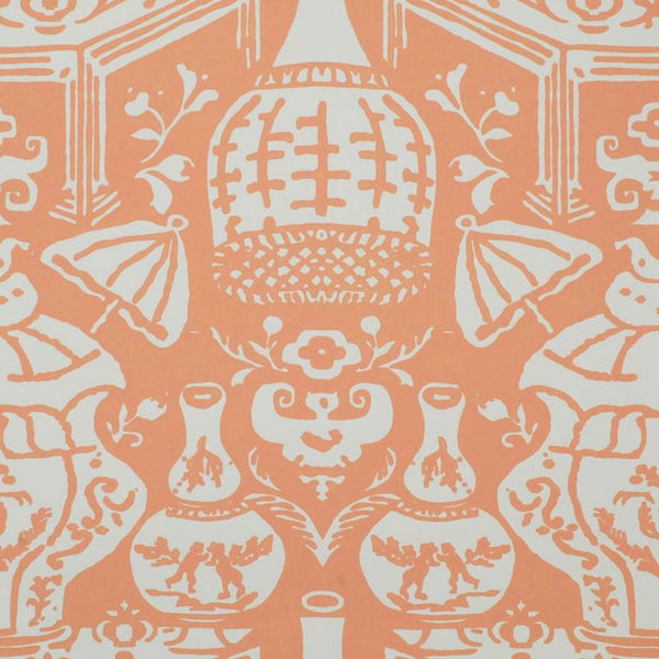 Clarence House Wallpaper 6801-10 The Vase Coral/White