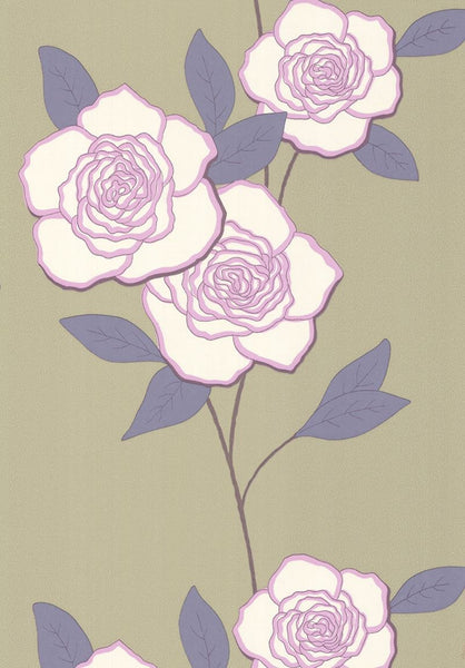 Cole & Son Wallpaper 69/6123.CS Paper Roses Lilac/Sage
