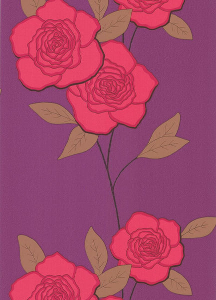 Cole & Son Wallpaper 69/6124.CS Paper Roses Poppy/Violet