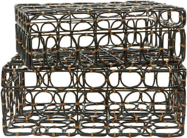 Rectangular Black & Tan Oval Ring Box - (Set of 2)