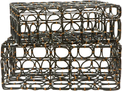 Rectangular Black & Tan Oval Ring Box - (Set of 2)