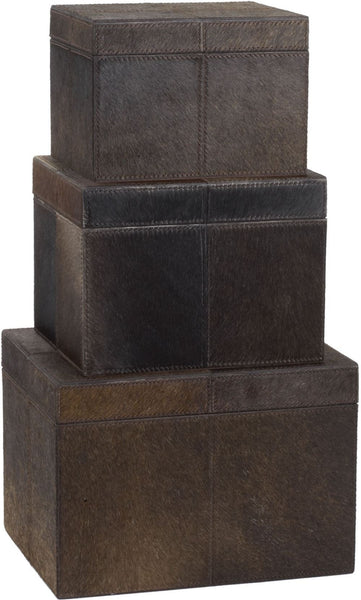 Nested Chestnut Faux Pony Boxes- (Set of 3)