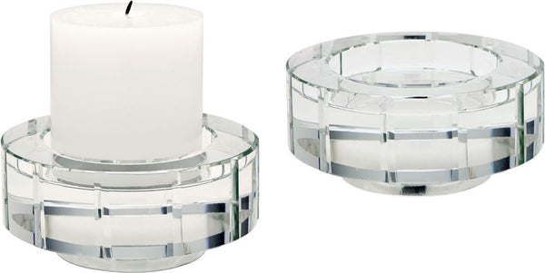 Round Windowpane Crystal Candleholders - Large. (Set of 2)