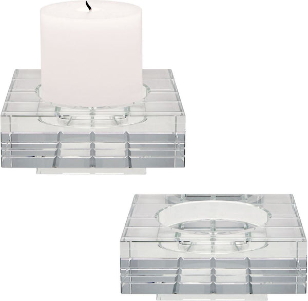 Square Windowpane Crystal Candleholders - Large. (Set of 2)