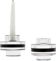 Round Crystal Tuxedo Pedestal Candleholders - (Set of 2)