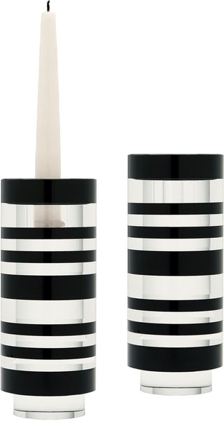 Sliced Tuxedo Crystal Candleholder - Small. (Set of 2)