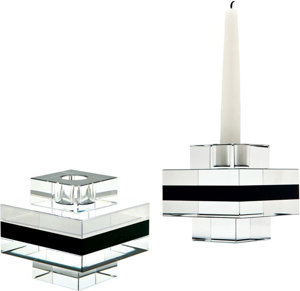 Square Tuxedo Crystal Pedestal Candleholders - (Set of 2)