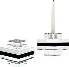 Square Tuxedo Crystal Pedestal Candleholders - (Set of 2)