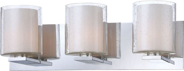 Combo 3 Light Vanity In Chrome and Clear Stromboli Outer Glass With White Opal Inner Glass