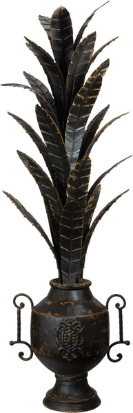 Aged Black Metal Foliage Urn