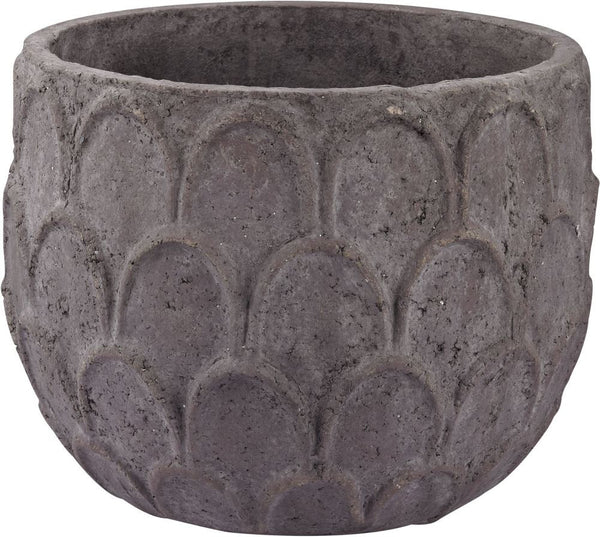 Small Aged Powdered Lotus Petal-Carved Pot