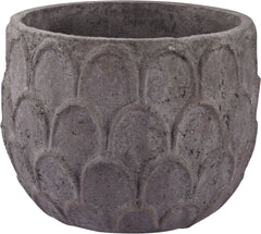 Small Aged Powdered Lotus Petal-Carved Pot