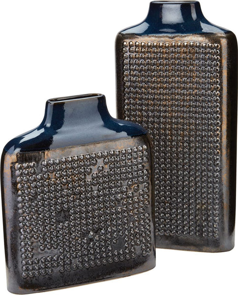 Cobalt Blue Dotted Relief Rectangular Vase
