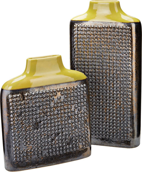 Lawn Green Dotted Relief Rectangular Vase