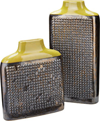 Lawn Green Dotted Relief Rectangular Vase