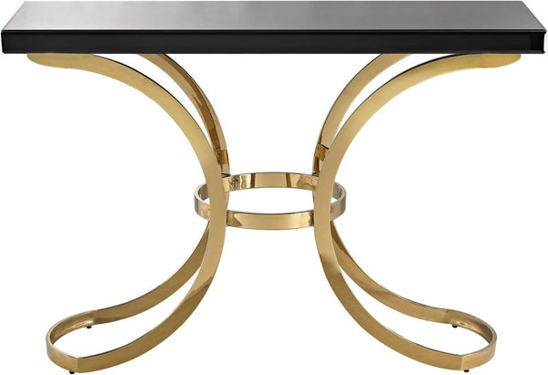 Beacon Towers Console Table In Gold Plate and Black Glass