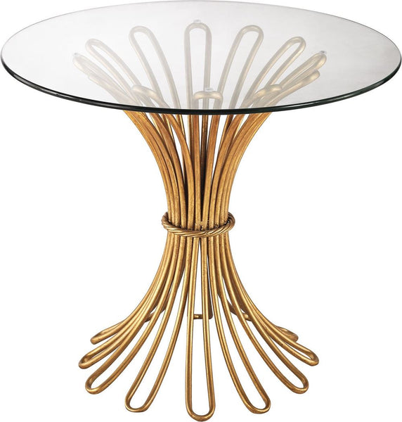 Flaired Rope Side Table In Gold Leaf and Clear Glass