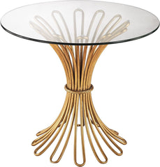 Flaired Rope Side Table In Gold Leaf and Clear Glass