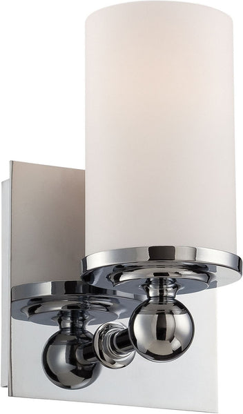 Adam 1 Light Vanity In Chrome and White Opal Glass