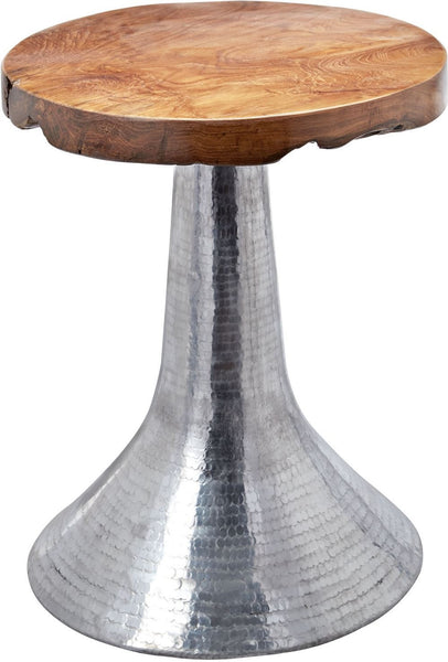 Hammered Decorative Teak Table In Silver