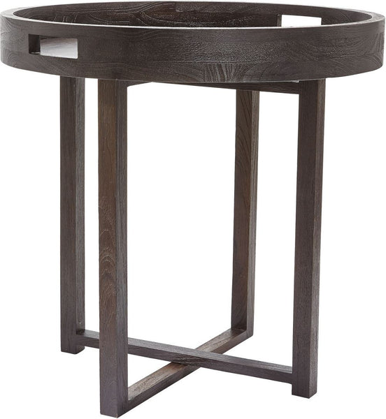 Large Round Black Teak Side Table Tray
