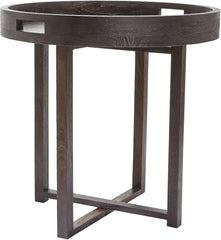 Large Round Black Teak Side Table Tray