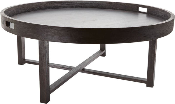 Round Black Teak Coffee Table Tray