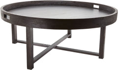 Round Black Teak Coffee Table Tray