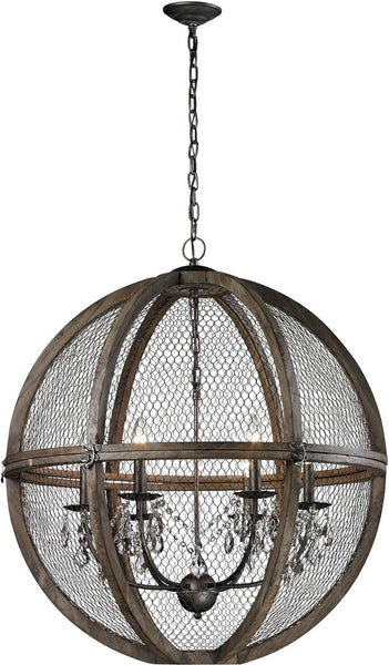 Large Renaissance Invention Wood and Wire Chandelier