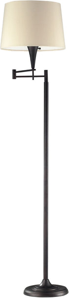 1 Light Swingarm Floor Lamp In Aged Bronze With Beige Shade