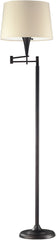 1 Light Swingarm Floor Lamp In Aged Bronze With Beige Shade