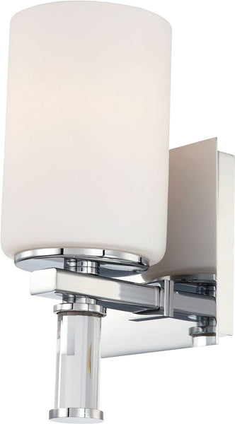 Crystal 1 Light Vanity In Chrome and White Opal Glass With Crystal Arm Detail